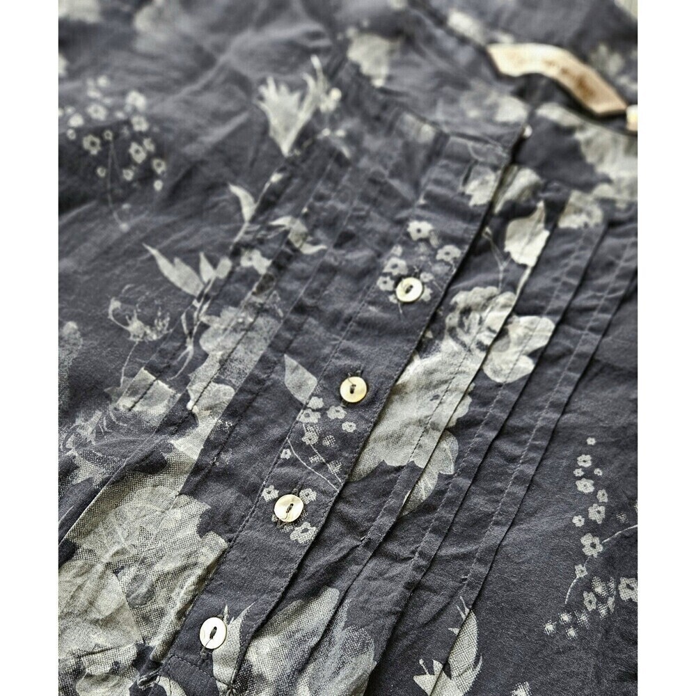 Soft Surroundings Tuberosa Tunic Top Med Gray Floral Roll Tab Sleeve Pin Tuck - Picture 7 of 8